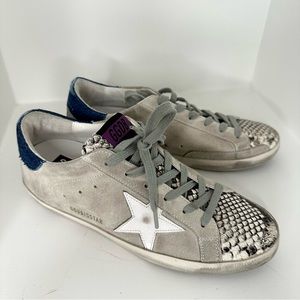 Golden Goose Gray and Blue Sneakers
